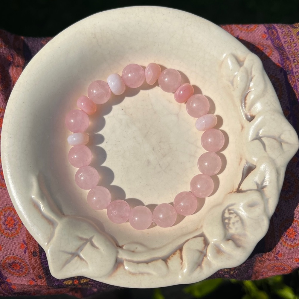 Rose quartz and pink opal stretch bracelet 7 inches